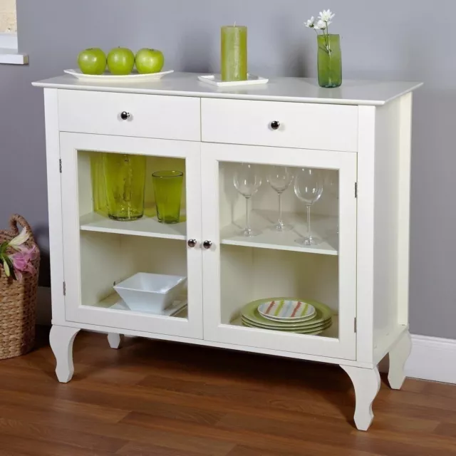 White Glass Door Buffet Sideboard China Storage Cabinet Server Curio Display