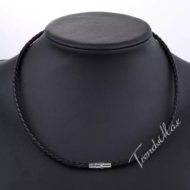 4/6/8mm 14-40" Black Braided Cord Rope Man-made Leather Necklace Choker Magnetic