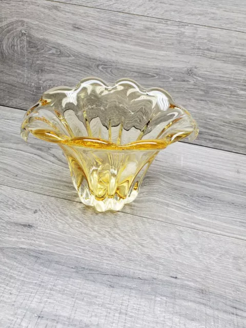 Vtg Murano Style Hand Blown Art Glass Pale Yellow Gold