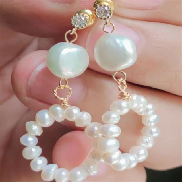 Natural Pearl gold Earrings eardrop 18K Chain girl Gift CARNIVAL Women
