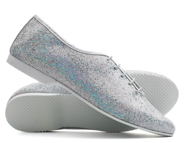 Ladies Girls Silver Glitter Hologram Full Sole Jazz Dance Shoes All Sizes Katz