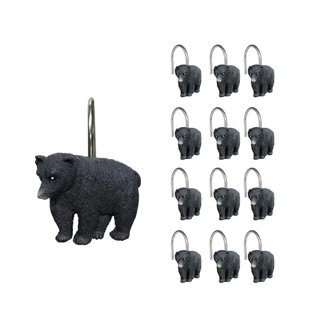 RUSTIC DECORATIVE SHOWER Curtain Hooks Black Bear Shower Curtain Rings