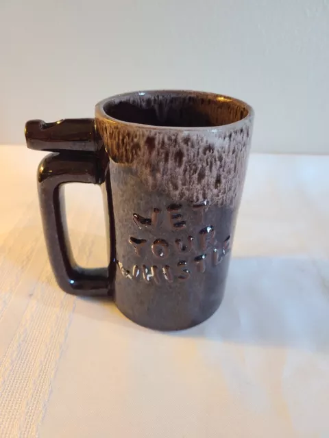 Vintage Mug Whistle For Your Beer Brown Drip Glaze