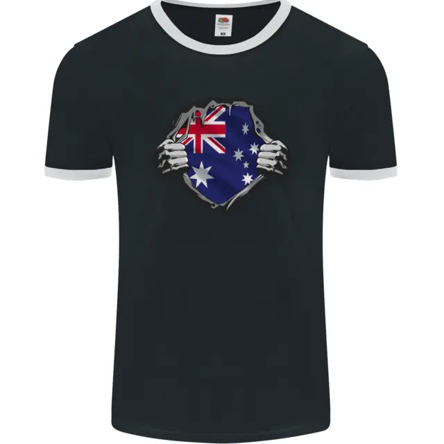 Australian Flag Ripped Australia Day Gym Mens Ringer T-Shirt FotL