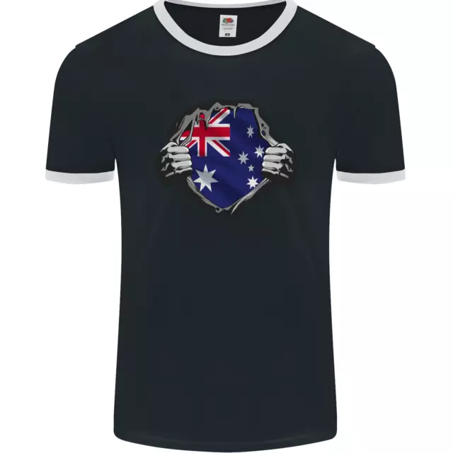 Australian Flag Ripped Australia Day Gym Mens Ringer T-Shirt FotL