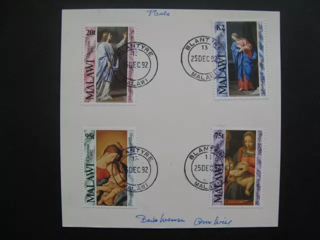 MALAWI, set CTO FDC 1992 on fragment, Christmas paintings madonna with child