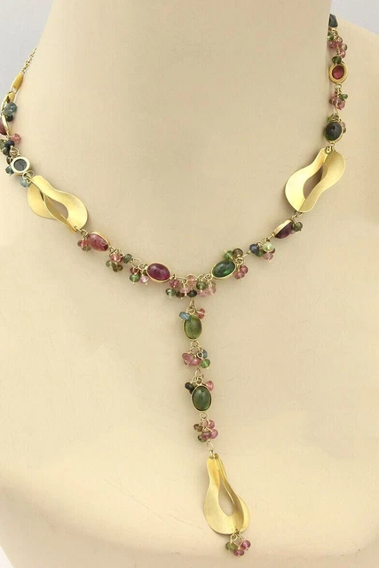 Kurt Gutman Multicolor Tourmaline 18k Yellow Gold Beaded Lariat Necklace