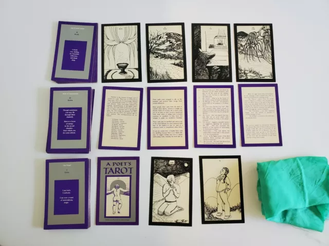 A Poets Tarot by J Cougar 1986 Vintage Deck Cards Black, White, Violet, & Silver