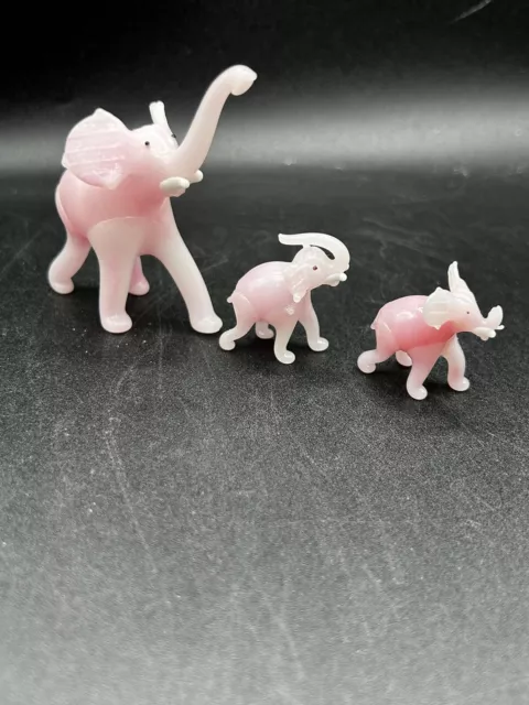 3 Vintage Miniature Glass Pink Elephants figurine  1.25-2.25” High