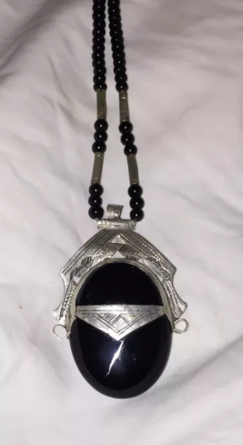 Beautiful Antique Black Agate/Onyx Tuareg Touareg Necklace -  Saharan Jewellery