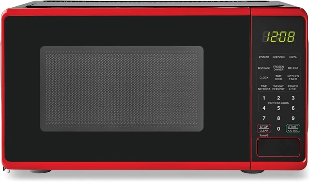 Mainstays 0.7 Cu ft Compact Countertop Microwave Oven, Black (red) red