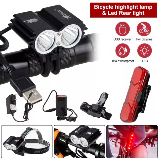 SolarStorm X2 80000LM 2X   LED USB Waterproof Lamp Bicycle Headlight Torch