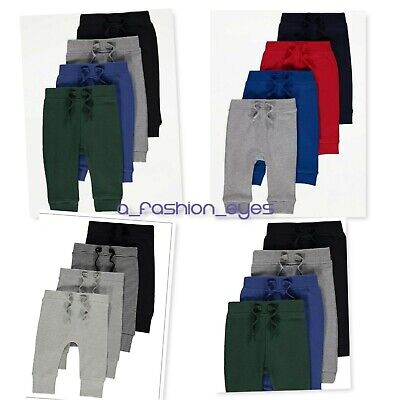 Baby Boys Jersey Joggers Leggings 4 Pack Black Grey Red Green Blue 0-24 Months