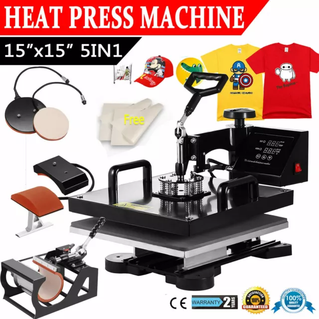15"x15" 5 in 1 T-Shirt Heat Press Machine Transfer Sublimation Mug Hat Plate