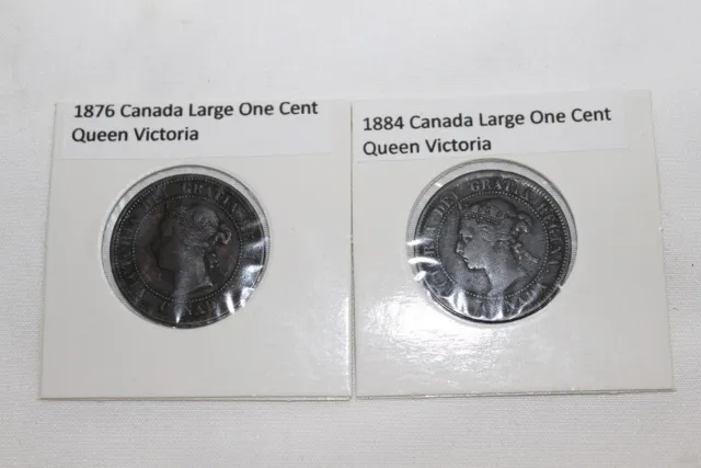 1876H & 1884 Queen Victoria Canada Large One Cent Coins