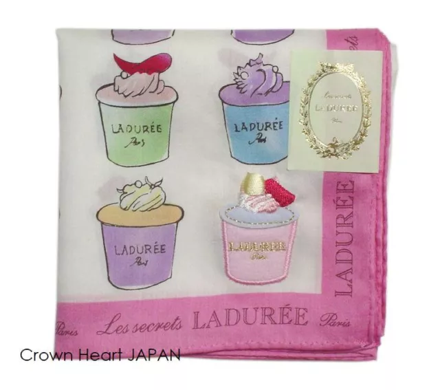 Rare! Les secrets LADUREE Paris Handkerchief / Mini-Scarf Cupcake Japan-Made