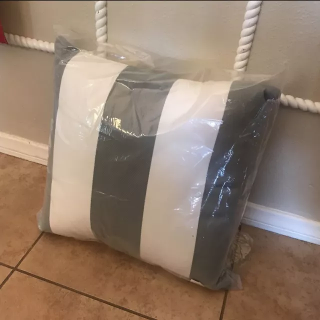 NEW Pottery Barn Cabana Classic Striped 20" Canvas Outdoor Indoor Pillow Gray
