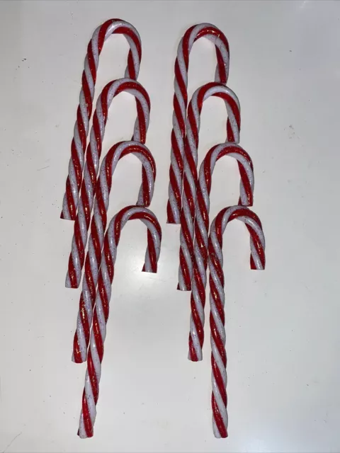 Candy Cane Christmas Ornaments Red White Plastic Acrylic 7”  Set Of 8 Thick