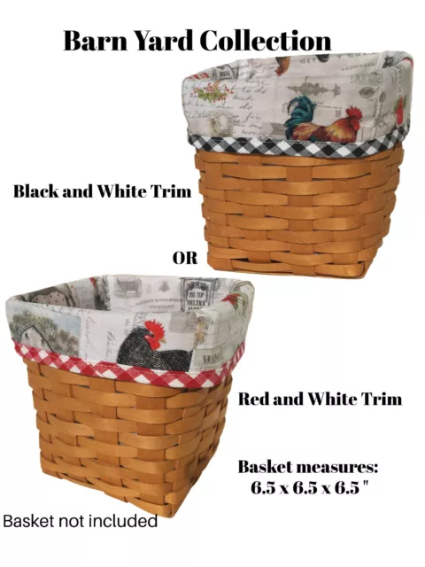 Tall Tissue LINER for Longaberger Basket Barn Yard Print w/ choice of trim NEW!