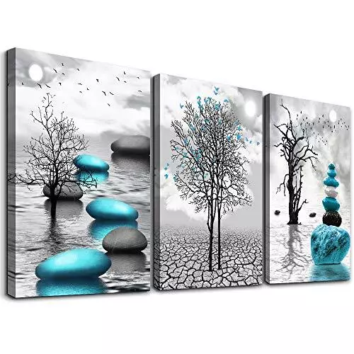 Canvas Wall Art for Living Room Wall Decor 12x16inches*3pcs Blue Stone Pictures