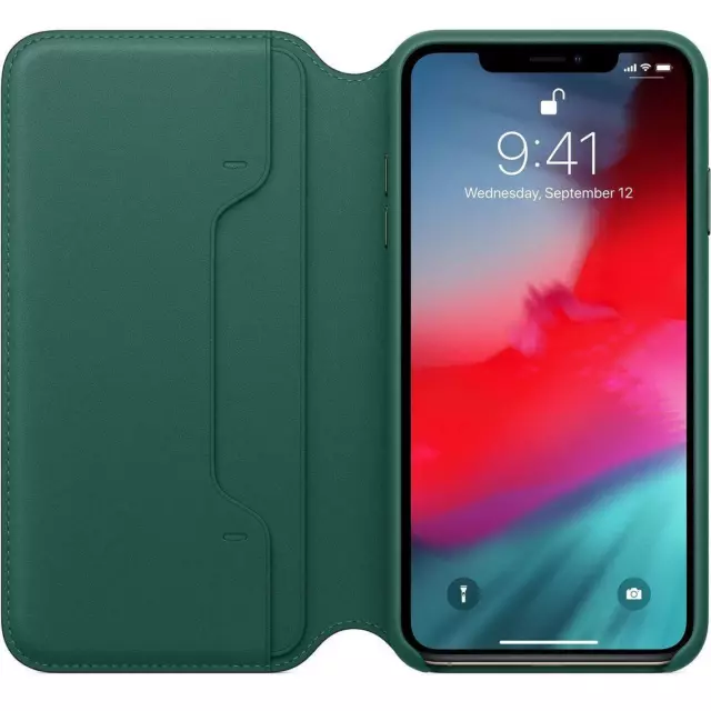 Genuine Apple iPhone XS Max Leather Folio Case Cover Forest Green - New