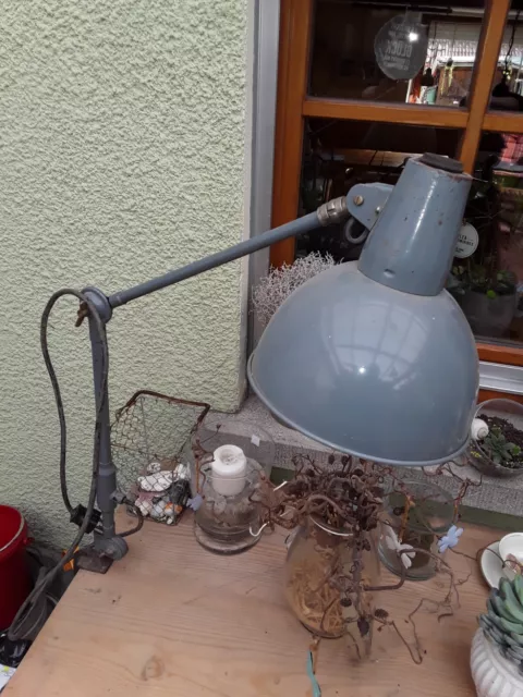 alte Werkstattlampe Industrielampe Emaille Lampen Schirm Email Blau-Grau Bauhaus
