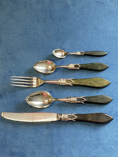 Vintage LAURE JAPY Stainless set FORK SPOON KNIFE 5 piece lot