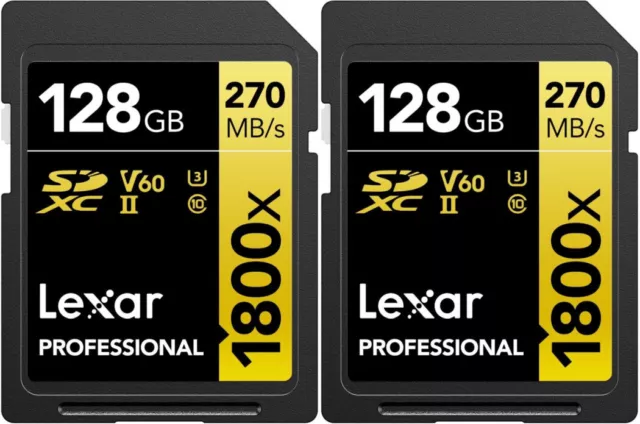 Lexar Professional SDXC Gold 128GB 1800x UHS-II V60 2er-Pack | SD-Speicherkart