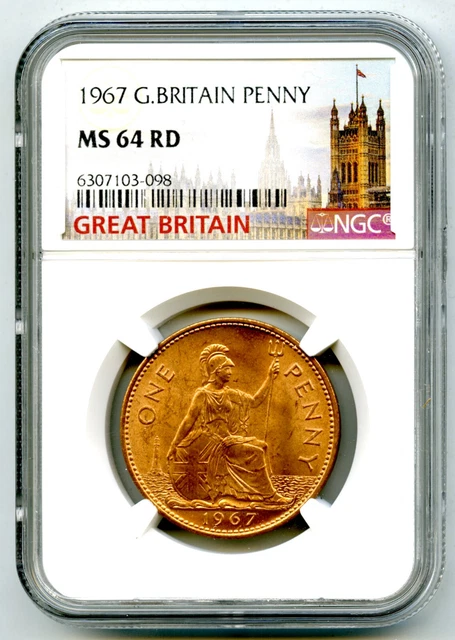 1967 GREAT BRITAIN Britannia Penny Ngc Ms64 Rd Large Copper Queen