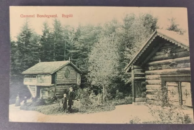 Postkarte Bondegaard Bygdö Norwegen Hütte 1921 Holzhütten Wald Häuser