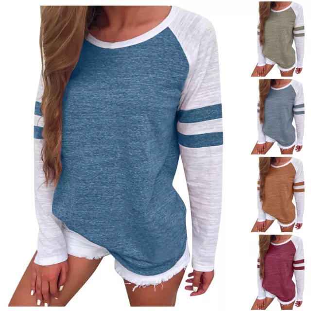 Women's Autumn/Winter Long Sleeve Splice Blouse Tops Casual Pullover T Shirt Tee