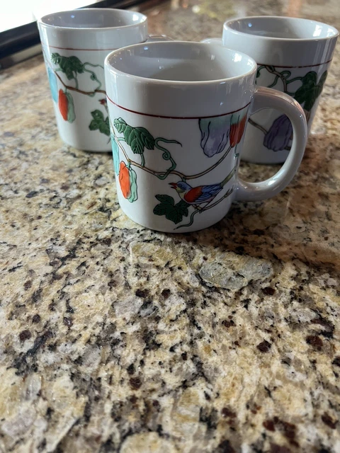 Guangzhou Arts & Crafts Chinese Pottery Mug by Williams Sonoma Bird Flowers NEW