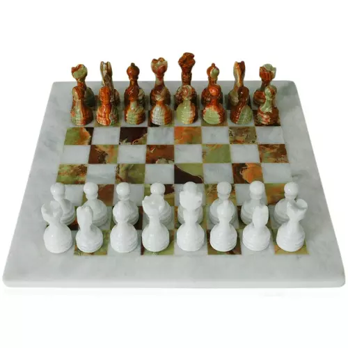 Scacchiera Classica da Tavolo Marmo Bianco Onice Verde Italian Chess Set 40cm