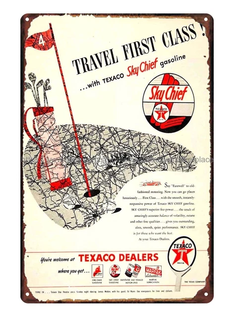 1946 Ad Texaco Sky Chief Gasoline Petrol Oil Gas Golfing Sports tin sign
