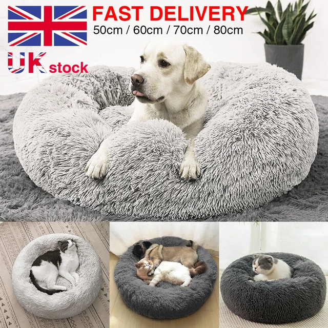 Fluffy Soft Comfy Calming Donut Dog Cat Beds Warm Bed Pet Round Plush Puppy Beds