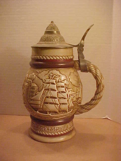 1977 Avon Lidded 9" Ceramic TALL SHIPS Beer Stein , Made in Brazil #377494