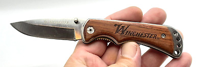 Winchester Wooden Handled Frame Lock Drop Point Blade Folding Pocket Knife
