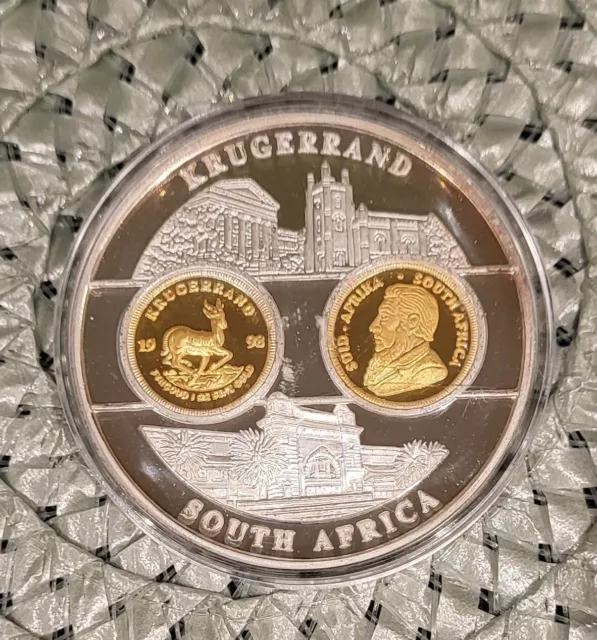 Krügerrand South Africa Münze CU/NI versilbert mit Goldauflage 52 gr. In Kapsel