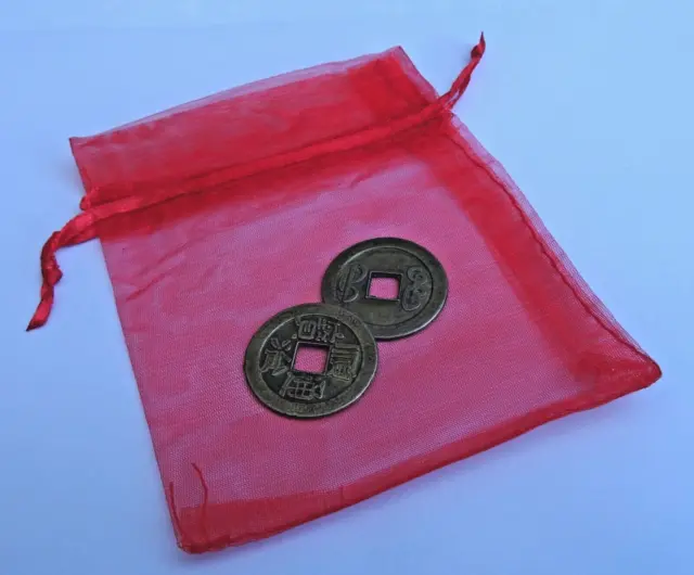 Antique Style Lucky Feng Shui Lucky Chinese Coins Chinese New Year In Red Bag