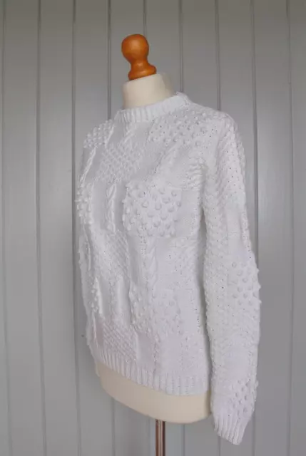 Vintage 1980's Jumper Handknit White Cotton ‘Tile’ Jumper Sz 8/10