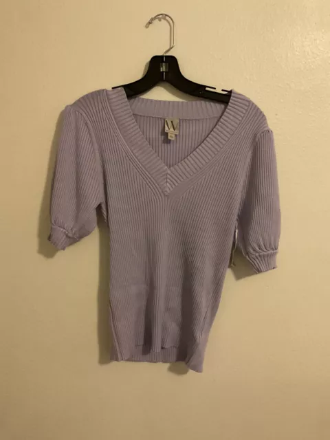 Worthington Large Purple V-Neck Elbow Sleeve Womens Sweater