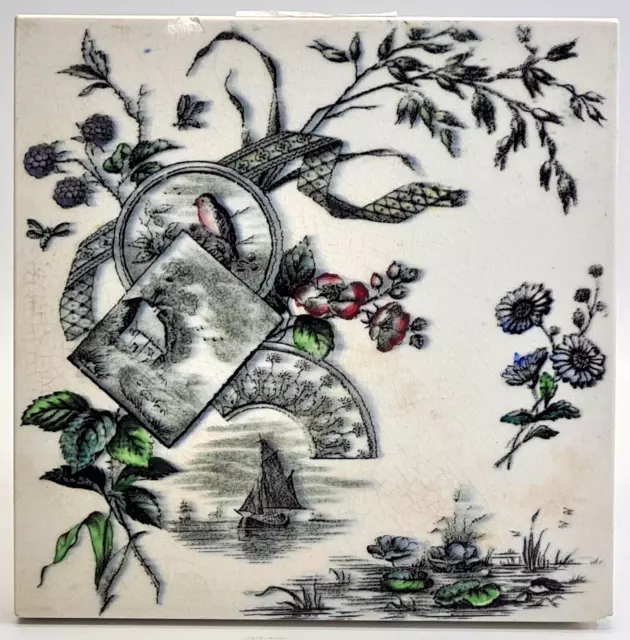 Antique Aesthetic Movement Tile Transfer Print & Tint Wood & Co 1884