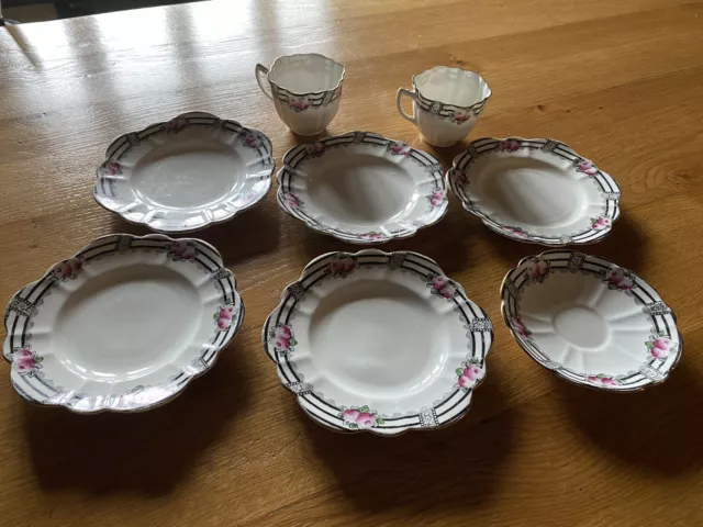 Tea Cups Saucer Plates Wellington China Jhc & Co Vintage Longton
