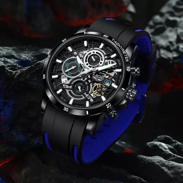 Maravilloso Reloj de Pulsera Lujo Militar Azul Cuarzo Hombre Fecha Reloj Estanco