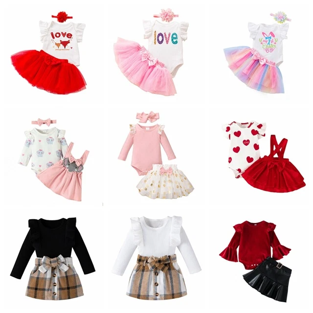 Infant Baby Girls Outfit Romper Tutu Skirt Headband Set Birthday Party Costume