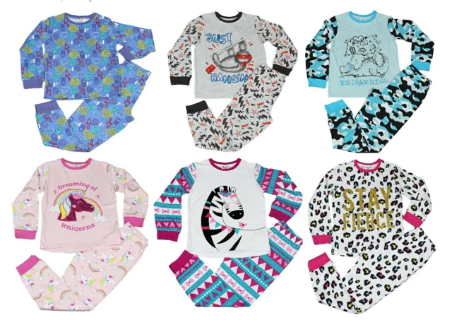 Girls Boys Kids Children 100% Cotton Sleep Pyjama Set Nightwear PJs 7-13 Years