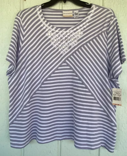 NWT ALFRED DUNNER  2X SUNRISE POINT Pale Violet Purple Striped White  Tee Top