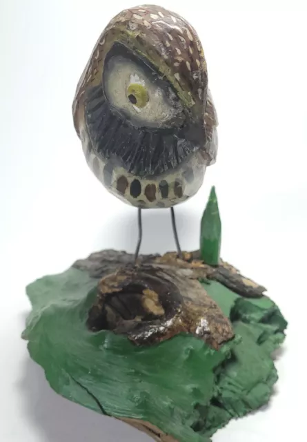 Carved Wood Bird Parakeet Handpainted Driftwood Base 7in X 9in Decoy 3