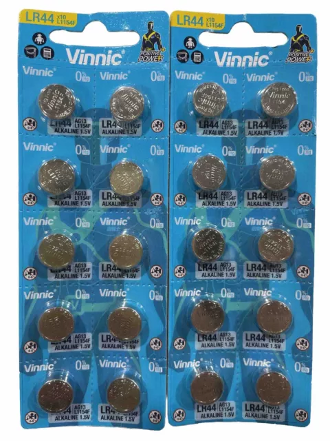 2 X 10 (20)Vinnic Alkaline Watch Batteries ALL SIZES - LR44(L1154F,AG 13)