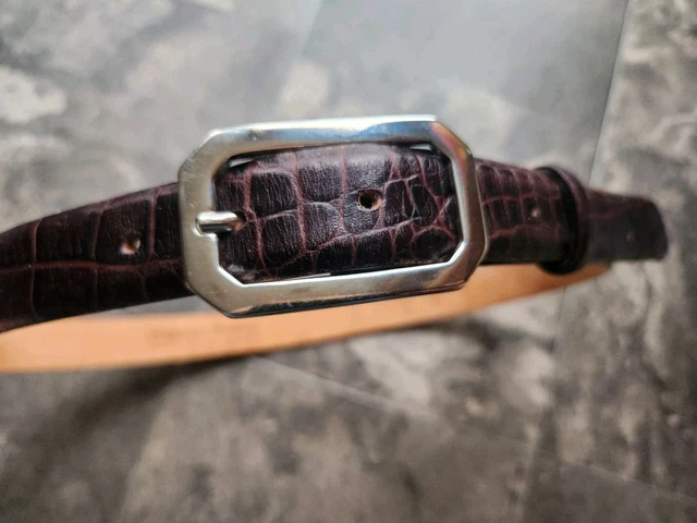 Harold Powell Italian Brown Croc Embossed Leather Belt Silver Buckle Medium HAROLD POWELL BELT Brown Crocodile Embossed MADE ITALY  main image 3